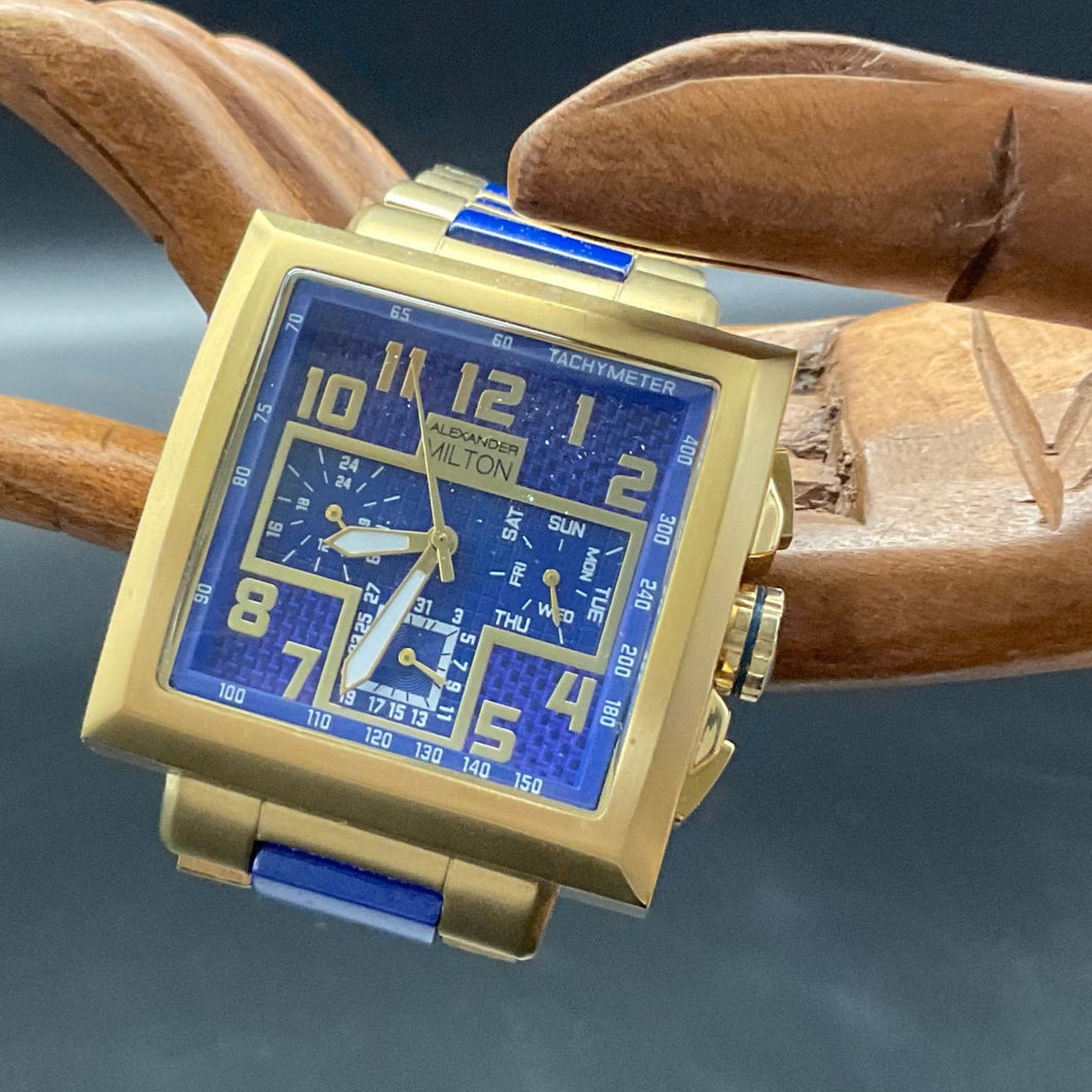 Blau-goldene Alexander Milton Uhr