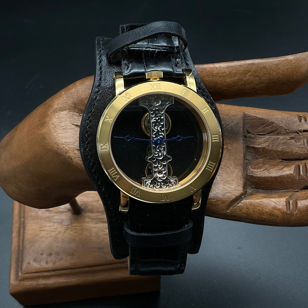 Gold-schwarze Burgmeister Uhr BM331-202