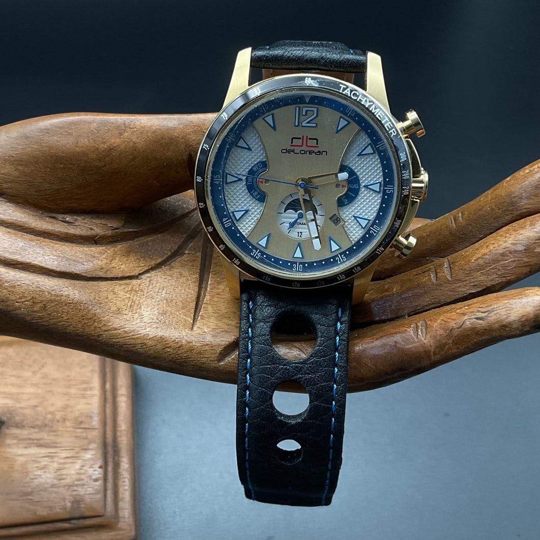 Schwarz/blau-Goldene deLorean Uhr DL05-1063
