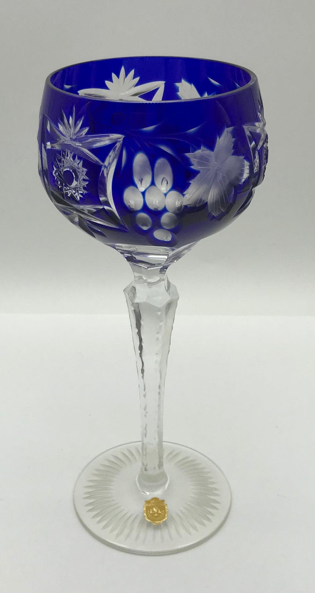 Kristall Weinglas Römer blau handgeschliffen, Echt Bleikristall