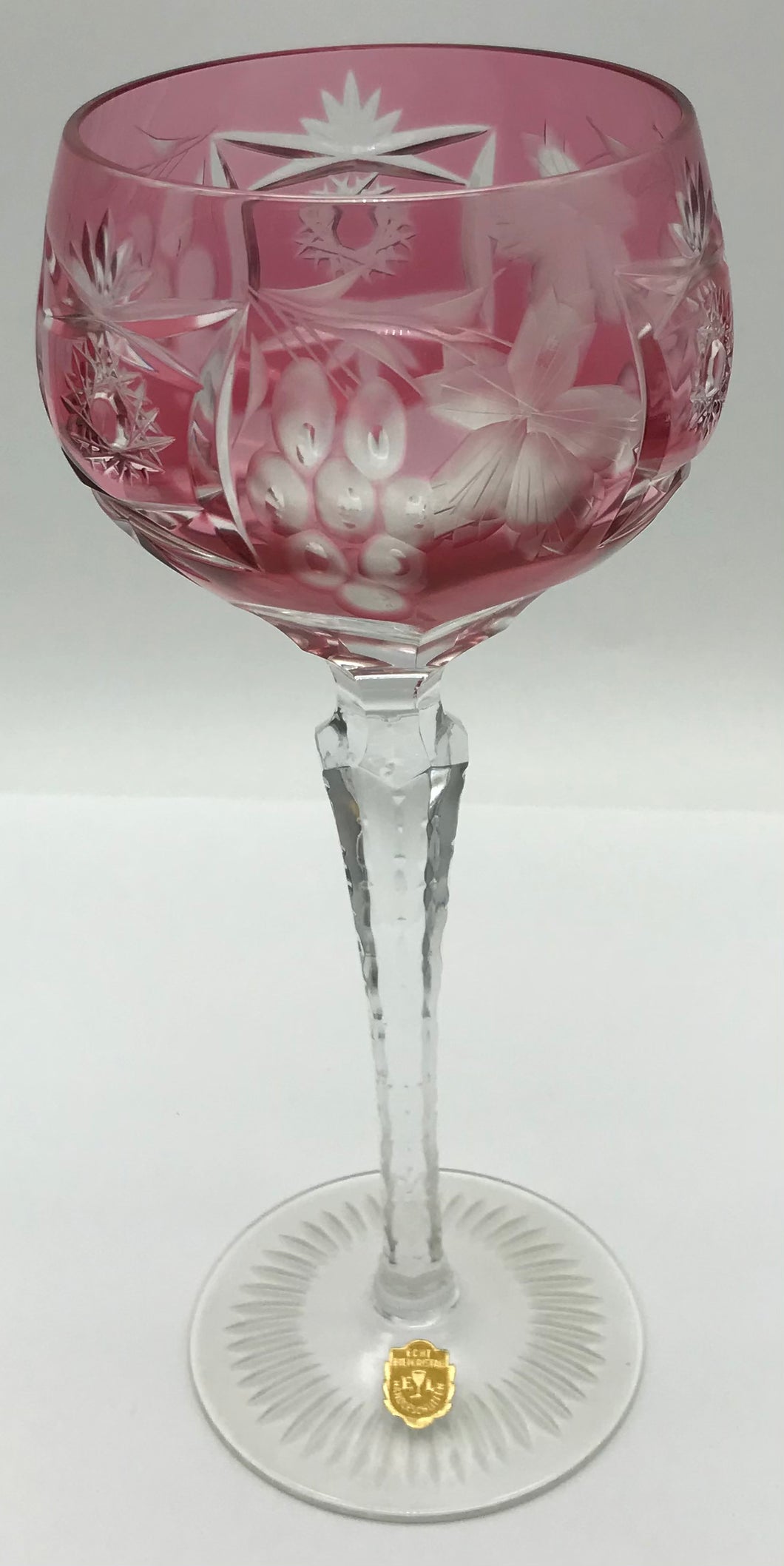 Kristall Weinglas Römer rosa handgeschliffen, Echt Bleikristall
