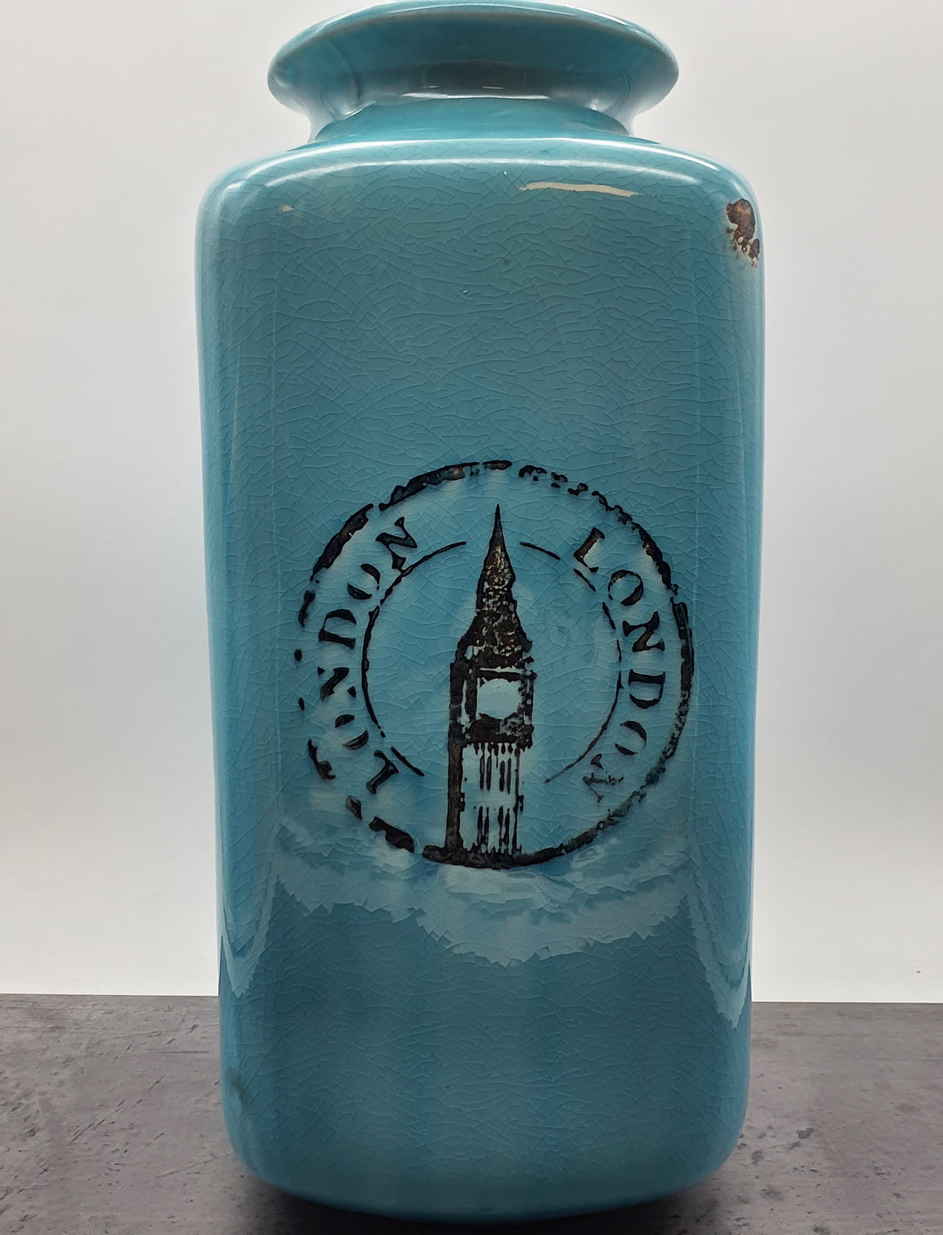 Große blau/türkise Vase mit London Motiv Big Ben