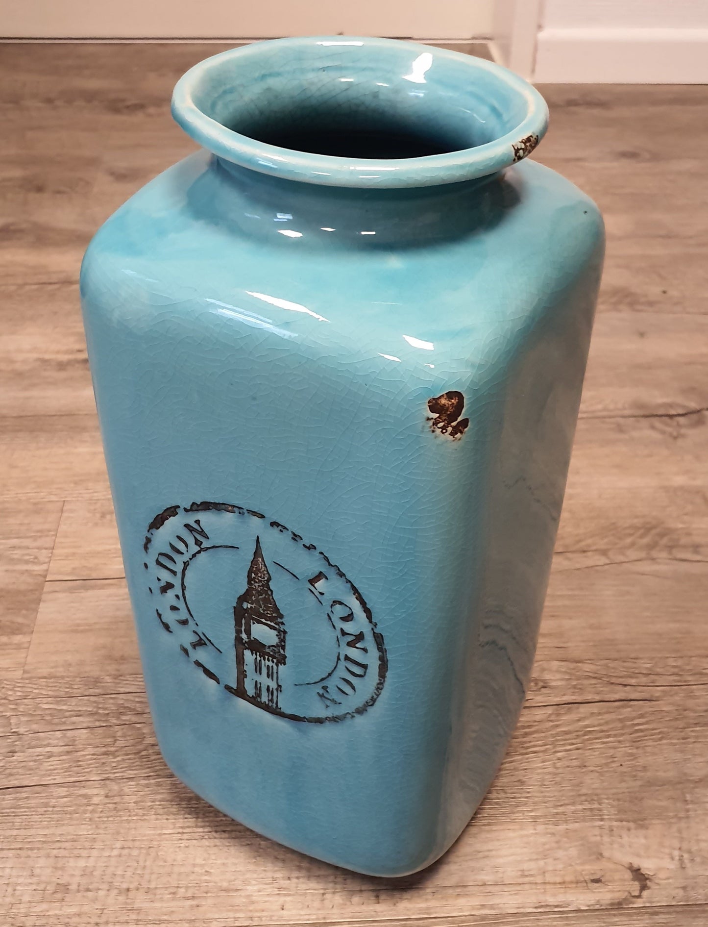 Große blau/türkise Vase mit London Motiv Big Ben