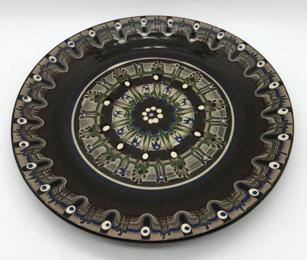 Wandteller Keramik, braun gemustert, Deko, 26,5 cm Durchmesser