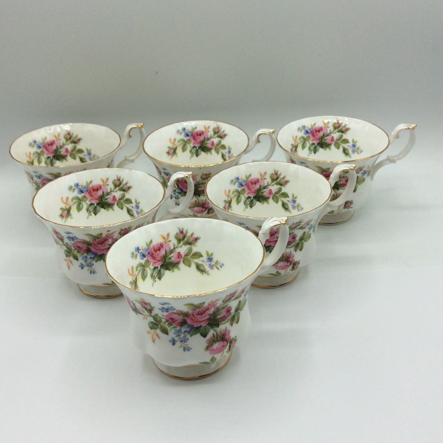 6 x Teetassen Royal Albert-Porzellan-Bone China-England-Moss Rose,