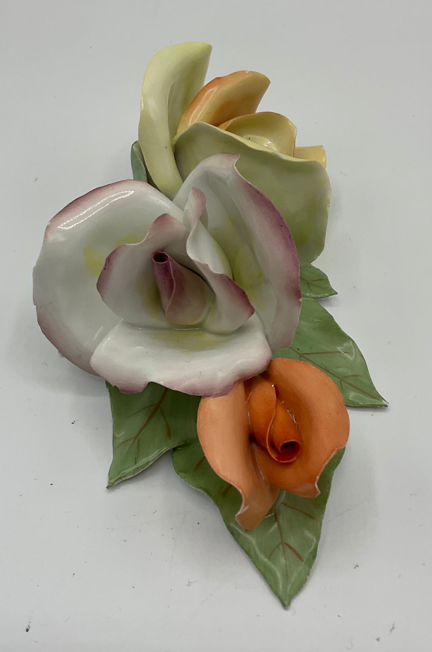 Porzellan Rose Blume Aquincum Budapest handbemalt, rosa, gelb,orange