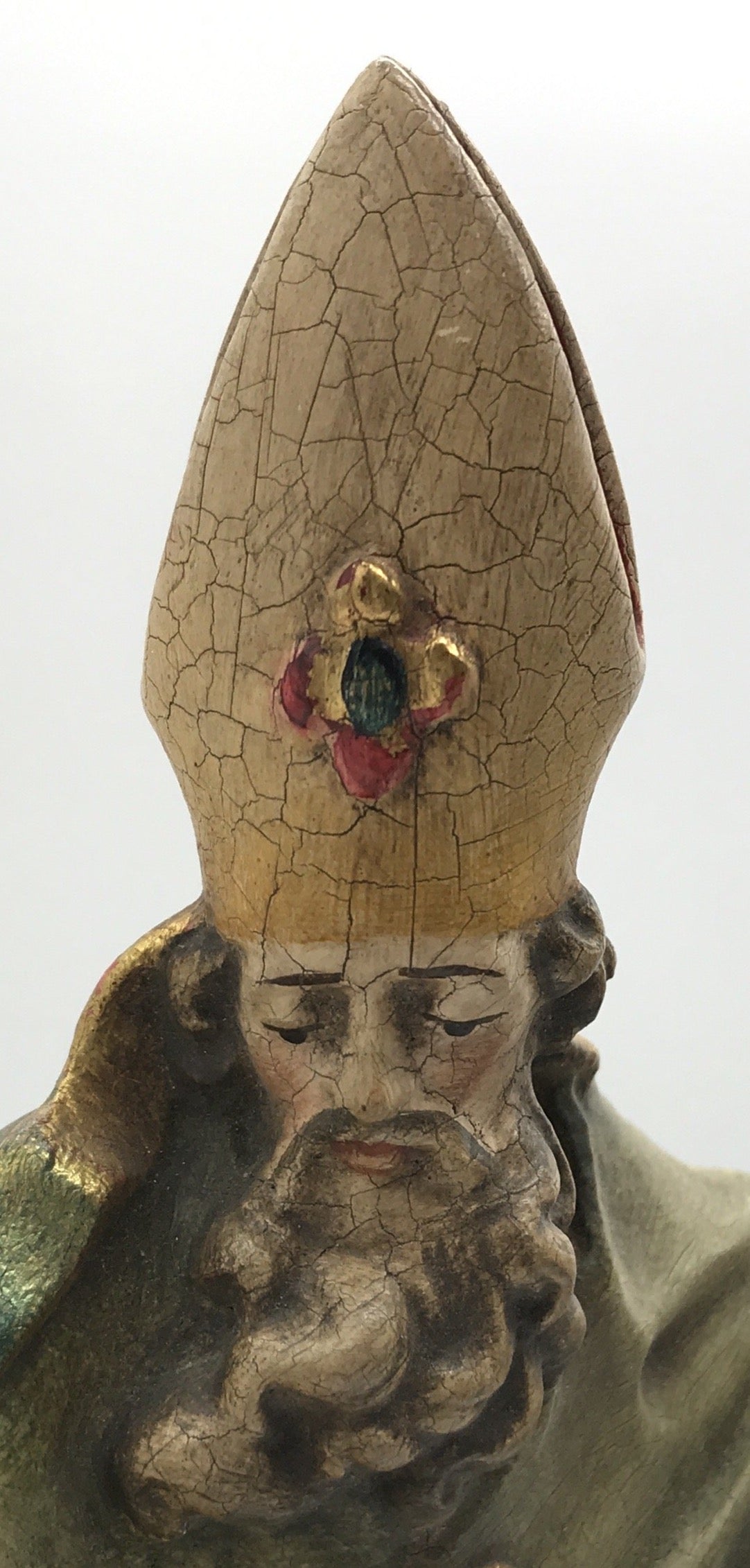 Heiligenfigur Heiliger Bischof Holz Kunst geschnitzt farbig gefasst, 31,5 cm