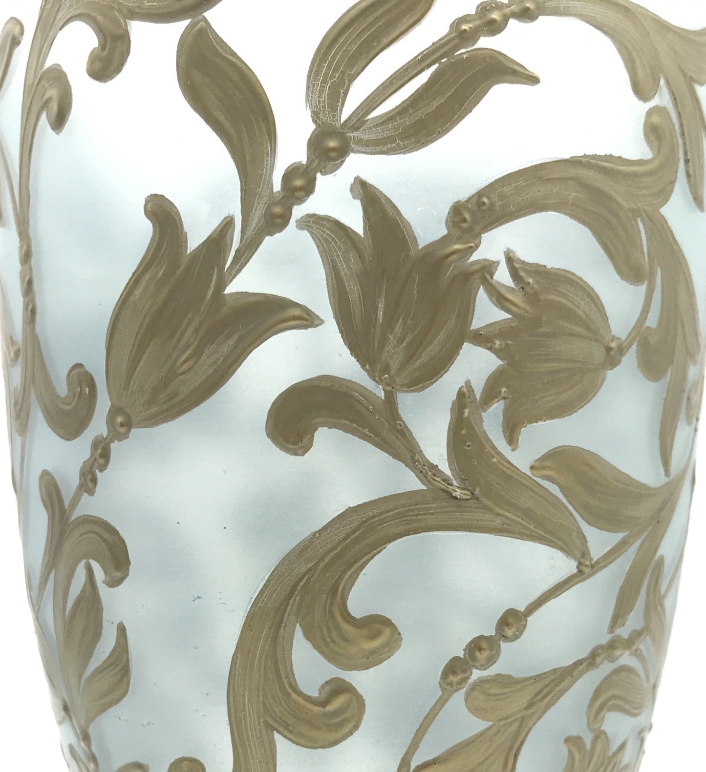 Vase Glas mit handgemaltem Blumenmuster goldfarbend, Verzierung,