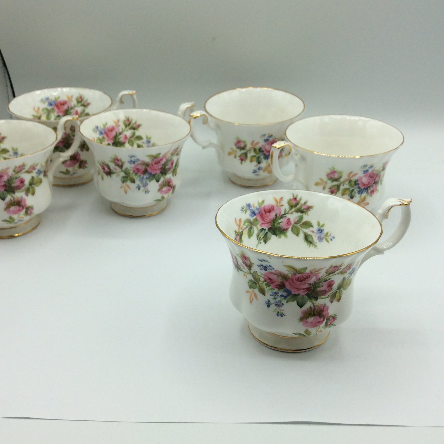 6 x Teetassen Royal Albert-Porzellan-Bone China-England-Moss Rose,