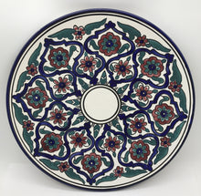 Lade das Bild in den Galerie-Viewer, Wandteller Keramik, Blumenmuster, grün, blau, rot, 37 cm Durchmesser
