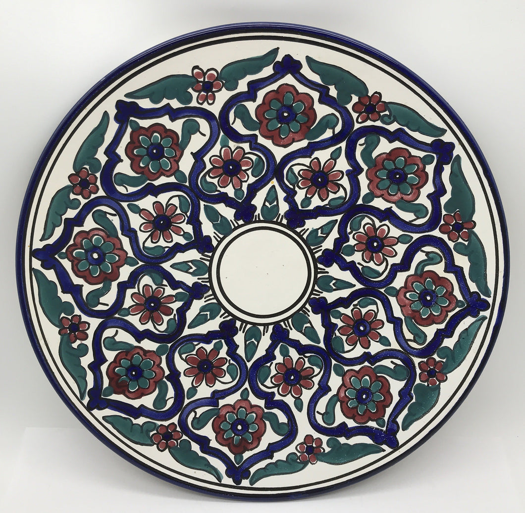 Wandteller Keramik, Blumenmuster, grün, blau, rot, 37 cm Durchmesser