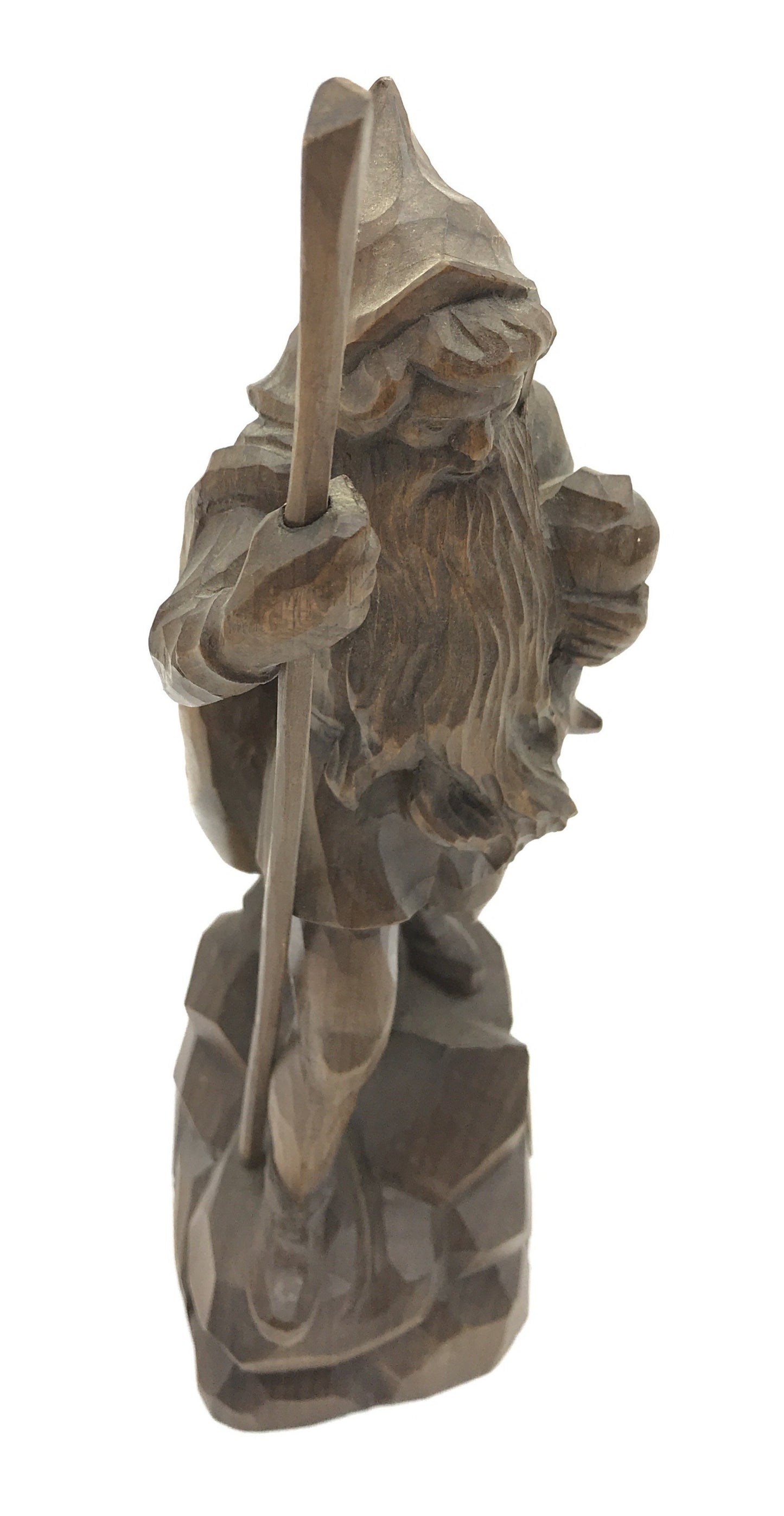 Holzfigur Wanderer mit Stock, geschnitzt, 23 cm hoch