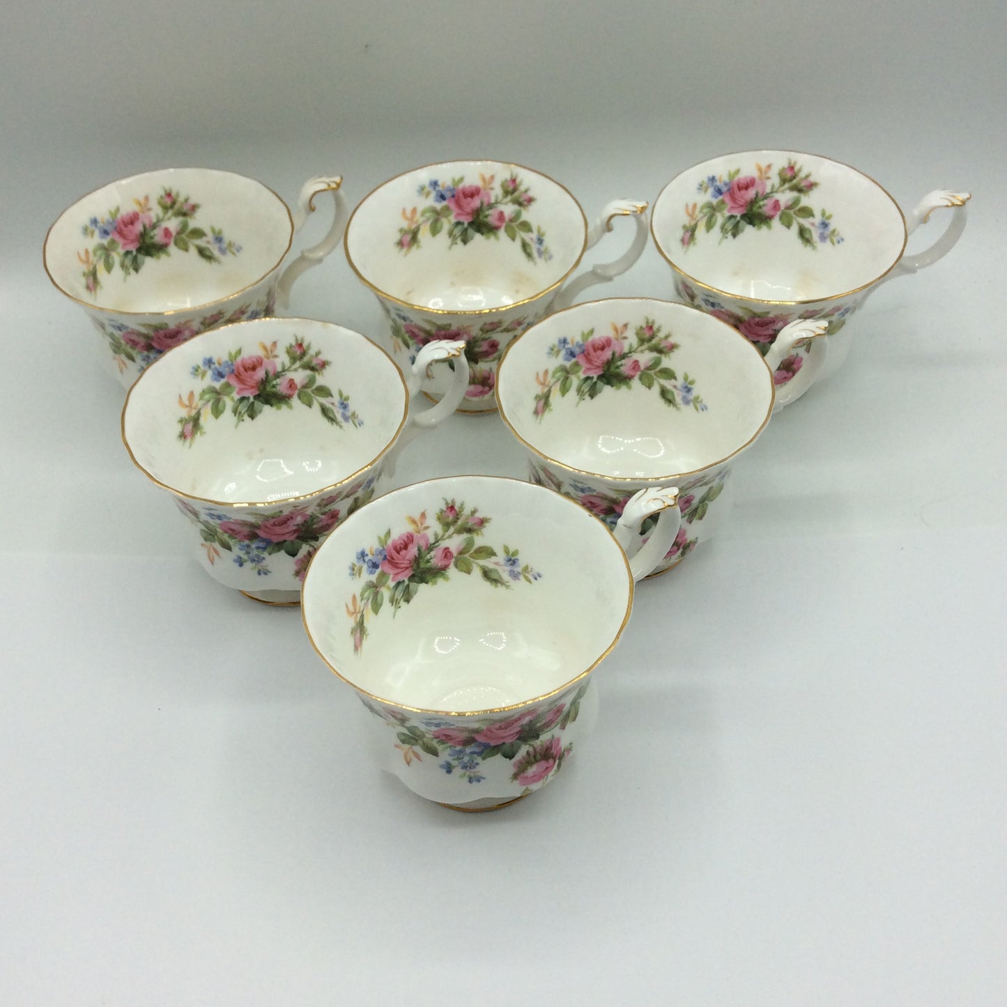 6 x Teetassen Royal Albert-Porzellan-Bone China-England-Moss Rose,